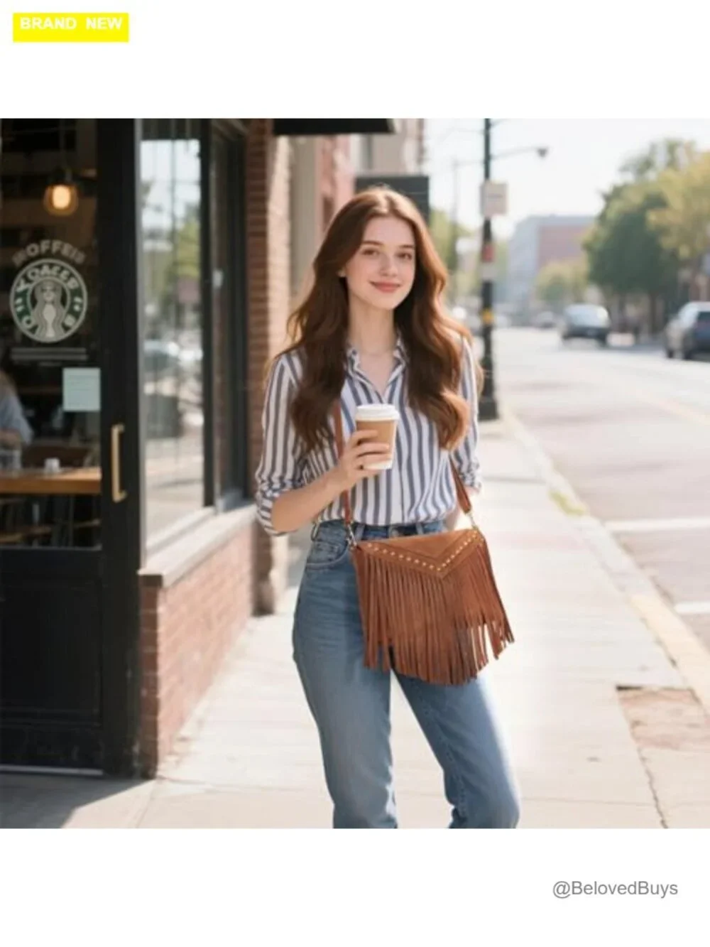Fringe Hobo Crossbody Bag in Faux Suede with Tassels and Adjustable Strap